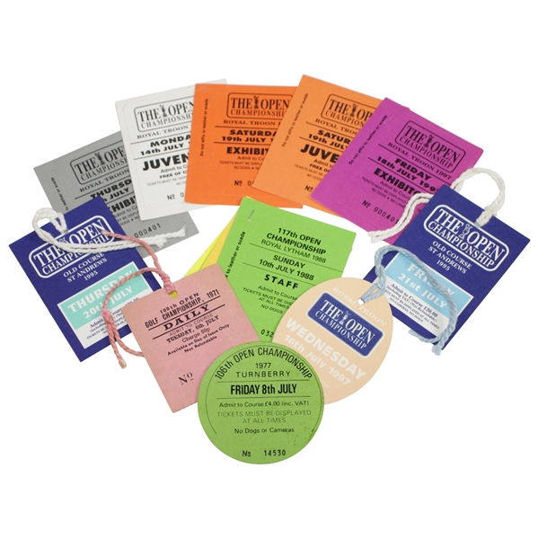 Seventeen Assorted OPEN Championship Admission Tickets - 1971-1999