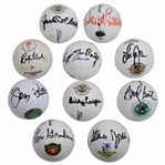 Ten US Open Champions Signed Winning Course Logo Golf Balls JSA ALOA