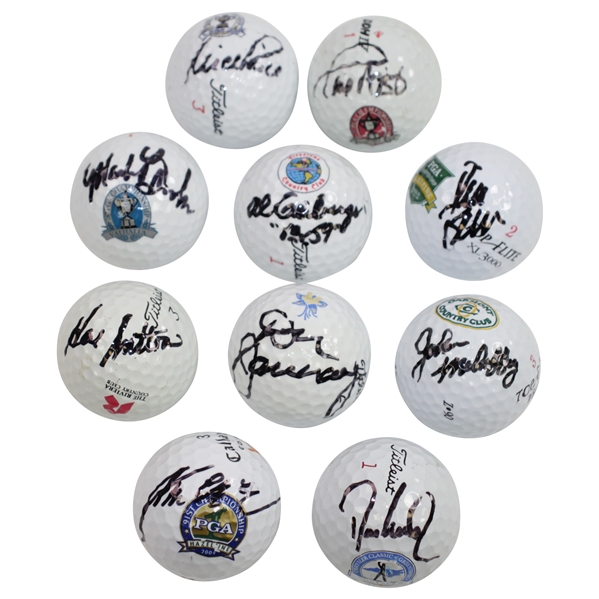 Ten PGA Champions Signed Winning Course Logo Golf Balls JSA ALOA