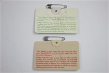 1974 & 1978 Masters Tournament Series Badges #29726 & #14730 - Gary Player Winner