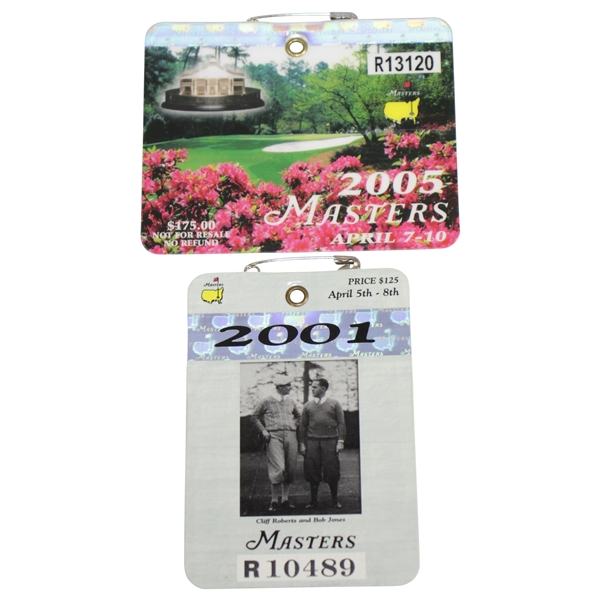 2001 & 2005 Masters Tournament Series Badges #R10489 & #R13120 - Tiger Woods Wins