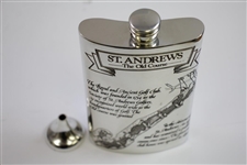 St. Andrews 'The Old Course' Pewter Flask with Course Layout - Excellent Condition with Original Funnel & Box