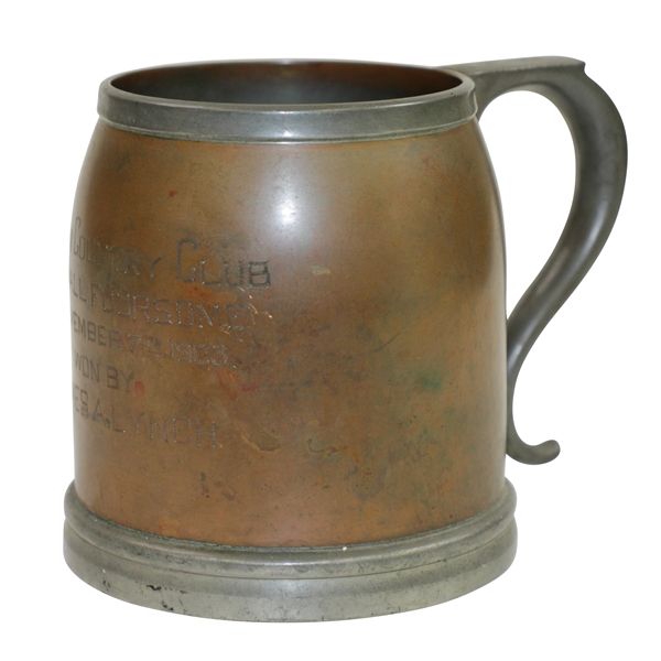 1903 Pelham Country Club Two-Ball Foursome Tankard Won by James A. Lynch - Glass Intact!