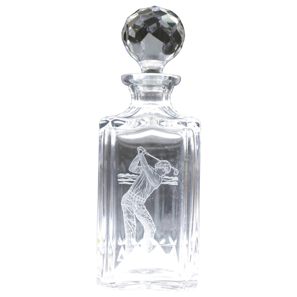 Classic Edinburgh Crystal Liquor Decanter with Etched Pre-Swing Golfer - Includes Glass Stopper