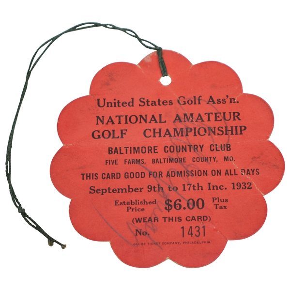 Bobby Jones Signed 1932 US Amateur at Baltimore CC Series Ticket PSA/DNA #AH04004