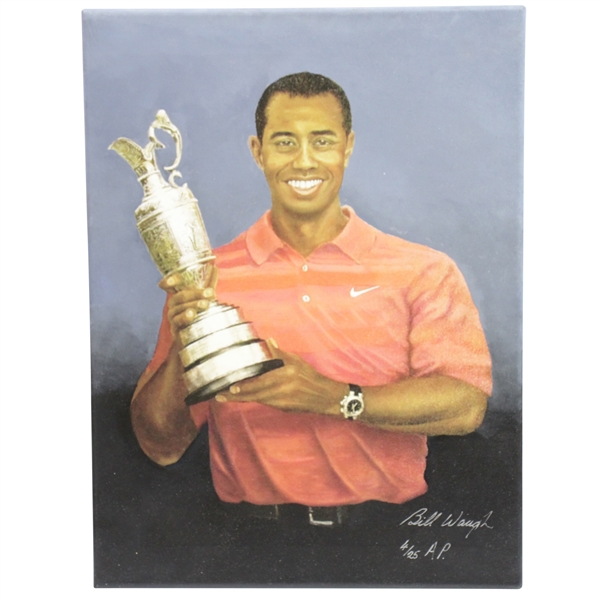 Tiger Woods with Claret Jug Ltd Ed Canvas Print by Bill Waugh #4/25