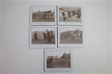Classic Set of Five St. Andrews Links Golf Themed/Photo Coasters with Box