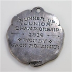 1916 Oakwood Club Junior Championship Sterling Silver Runner-Up Medal Won by Jack Roheimer