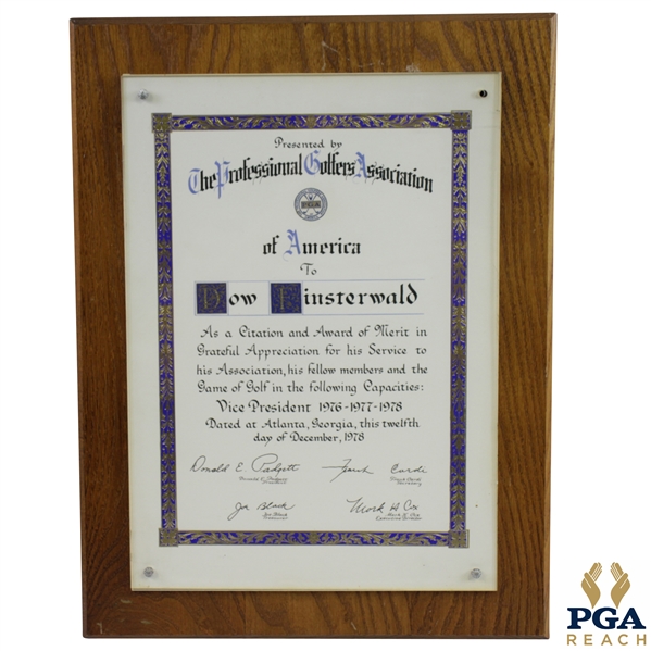 PGA Citation & Award of Merit to Dow Finsterwald - December 12, 1978