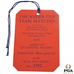 1931 Ryder Cup at The Scioto Country Club Monday Ticket #1002 - Excellent Condition