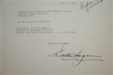 Walter Hagen Signed 1931 Ryder Cup Team Expenses Payment Reception JSA ALOA