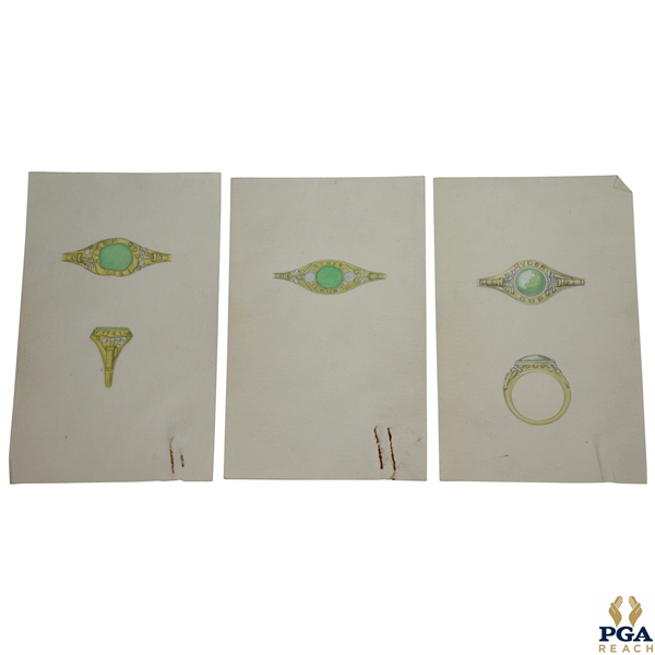 Three Sketches of Proposed 1941 Ryder Cup Winning Teams Award - Gold & Diamond Ring