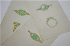 Three Sketches of Proposed 1941 Ryder Cup Winning Team's Award - Gold & Diamond Ring
