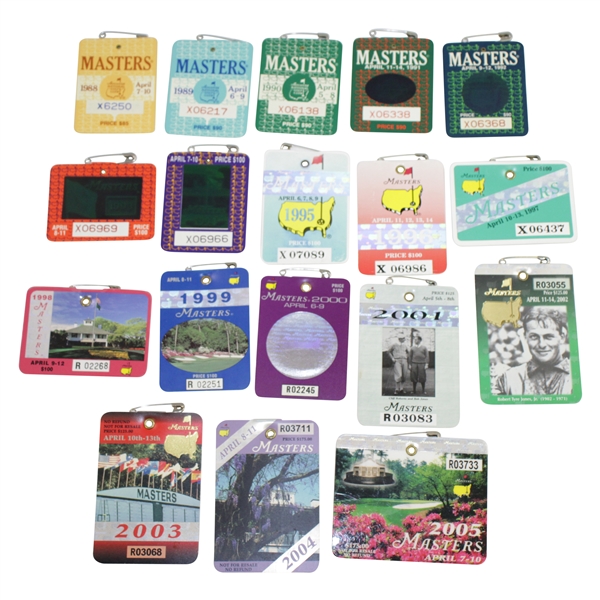 1988-2005 Masters Tournament SERIES Badges - All in Great Condition with Original Pin