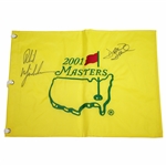 Ken Venturis Personal 2001 Masters Embroidered Flag Signed by Mickelson & Duval JSA ALOA