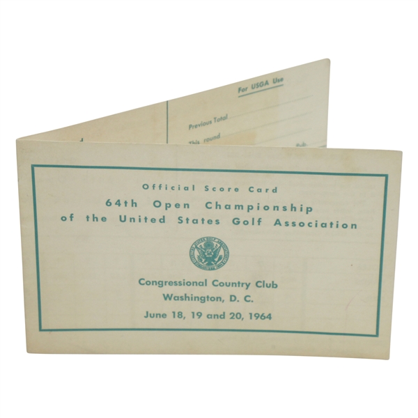 Ken Venturis Unused 1964 US Open at Congressional Country Club Official Scorecard