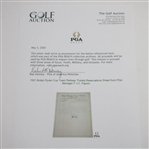 1931 British Ryder Cup Team Railway Tickets Reservations Sheet from PGA Manager F.J.C. Pignon