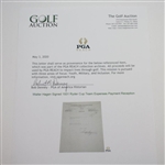 Walter Hagen Signed 1931 Ryder Cup Team Expenses Payment Reception JSA ALOA