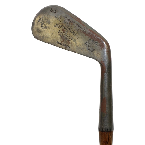Abercrombie & Fitch Warranted Hand Forged Mid Iron - B1 & W.H. Miller Stamp on Head