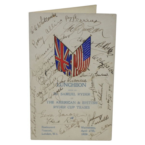 1929 Ryder Cup American & British Teams Signed Menu Including Samuel Ryder - Rare JSA ALOA