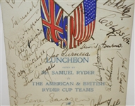 1929 Ryder Cup American & British Teams Signed Menu Including Samuel Ryder - Rare JSA ALOA