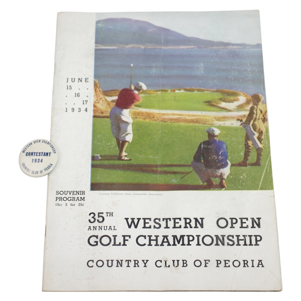 1934 Western Open at Country Club of Peoria Program & Contestant Badge - Rod Munday Collection