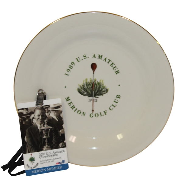 1989 US Amateur at Merion Porcelain Plate with 2005 US Amateur Member Badge