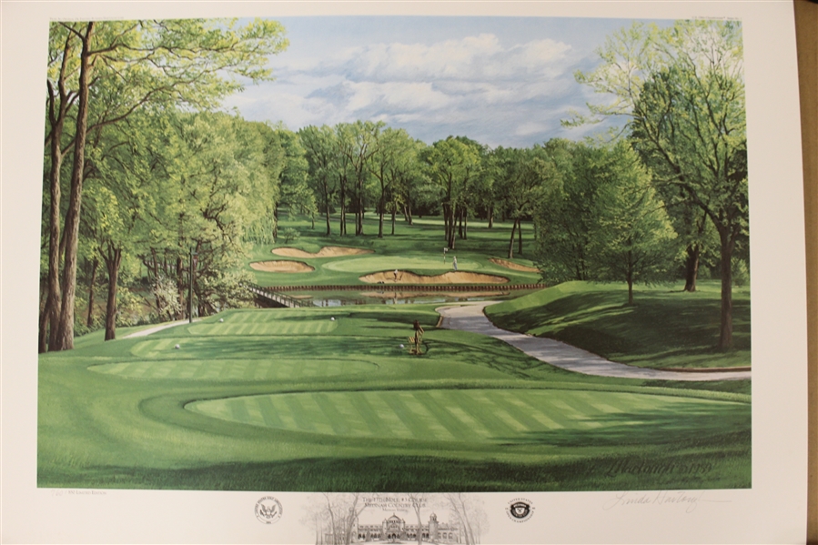 1990 Ltd Ed US Open at Medinah 13th Hole Print Signed by Artist Linda Hartough 760/850