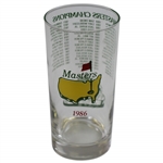 1986 Masters Tournament Commemorative Champions Glass Listing Winners - Nicklaus Win