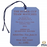1931 Ryder Cup at The Scioto Country Club Tuesday Ticket #1102 - Excellent Condition