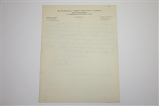 1929 Ryder Cup Hand-Written Correspondence Letter to Professionals - Class A Only