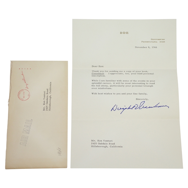 President Dwight D. Eisenhower Signed 11/8/66 Letter to Ken Venturi JSA ALOA