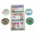 Seven Official Masters Tournament Press Badges - 1985, 1987, 1988, 1993, 2000, 2001, & 2002