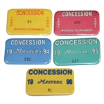 Five Official Masters Tournament Concession Badges - 1990, 1991, 1994, 1995, & 1996
