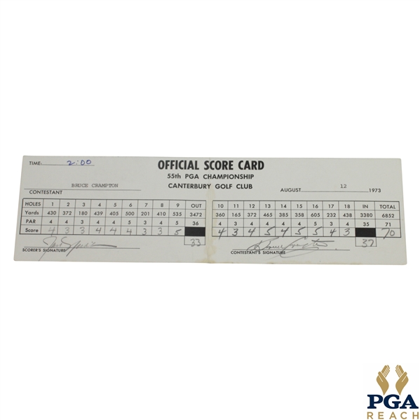 Jack Nicklaus Scorers Signed Official Used 1973 PGA Championship Sunday Scorecard - Record Setting 12th of 18 Majors