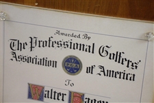 Walter Hagen's 1940 PGA Golf Hall of Fame Induction Award - Original Charter Member!