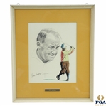 Gene Sarazen Signed J. McQueen B&W/Color Artwork - Framed JSA ALOA