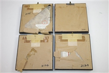 Four Delft Golf Decorated Porcelain Tiles with Black Frames