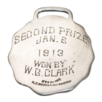 1913 Pinehurst Sterling Silver 'Ask The Man' Tin Whistles 2nd Prize Medal Won by W.G. Clark