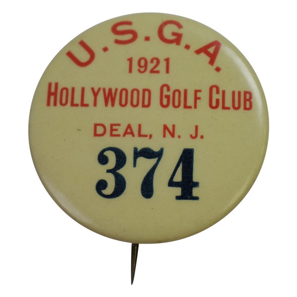 1921 US Womens Amateur Championship at Hollywood GC Badge #374 - Won by Marion Hollins Developer of Cypress Point