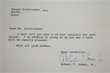 Bobby Jones Signed 9/20/1961 Letter to R&A Captain Thomas Fothringham JSA ALOA