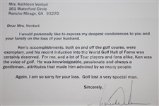 Tiger Woods Signed Condolences for Ken's Passing Letter to Kathleen Venturi with Envelope - JSA ALOA