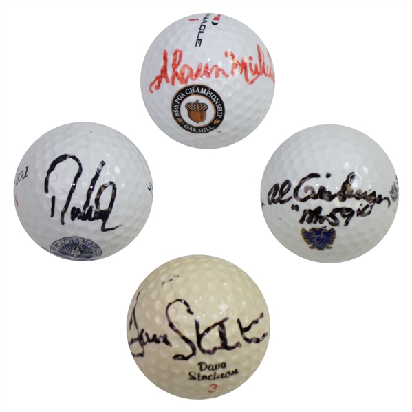 PGA Champs Al Geiberger, Dave Stockton, Davis Love III, & Shaun Micheel Signed Golf Balls JSA ALOA