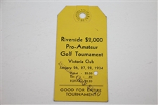1934 Riverside $2k Pro-Amateur Tournament at Victoria Club Ticket with Info Guide Sheet