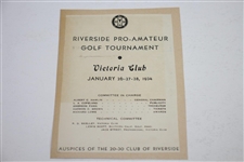 1934 Riverside $2k Pro-Amateur Tournament at Victoria Club Ticket with Info Guide Sheet