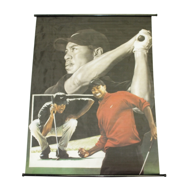 Tiger Woods Rollout Nike Cloth Collage Banner with Swing Finish, Concentration, & Victory