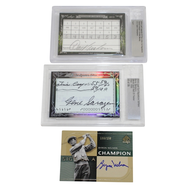 Byron Nelson, Gene Sarazen, & David Graham Signed Ltd Ed Golf Cards 