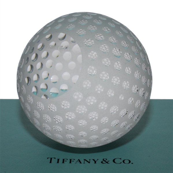 Tiffany & Co Luxury Leaded Crystal Art Glass Golf Ball Paperweight with Original Box