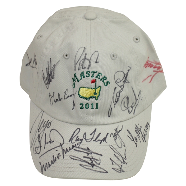 Masters Champs (15) Multi-Signed 2011 Masters Khaki Caddy Hat JSA ALOA