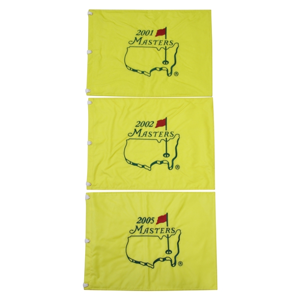 2001, 2002, & 2005 Masters Tournament Embroidered Flags - Tiger Wins!